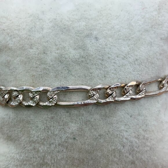 925 Italy Sterling Silver Vintage Classic Figaro Textured Link Bracelet - Picture 1 of 8